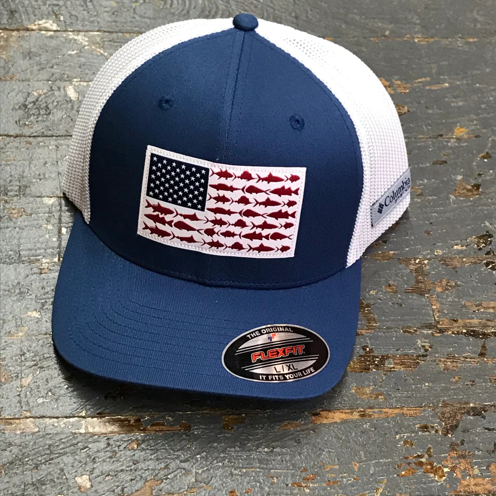 Columbia PFG American Flag Fish Patch Flex Fit Mesh Ball Cap