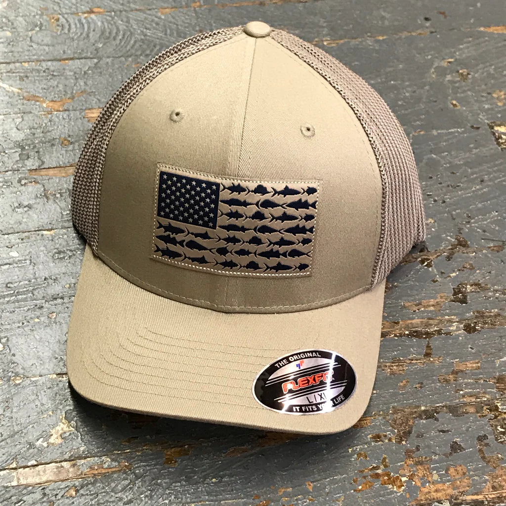 Columbia PFG American Flag Fish Patch Flex Fit Mesh Ball Cap