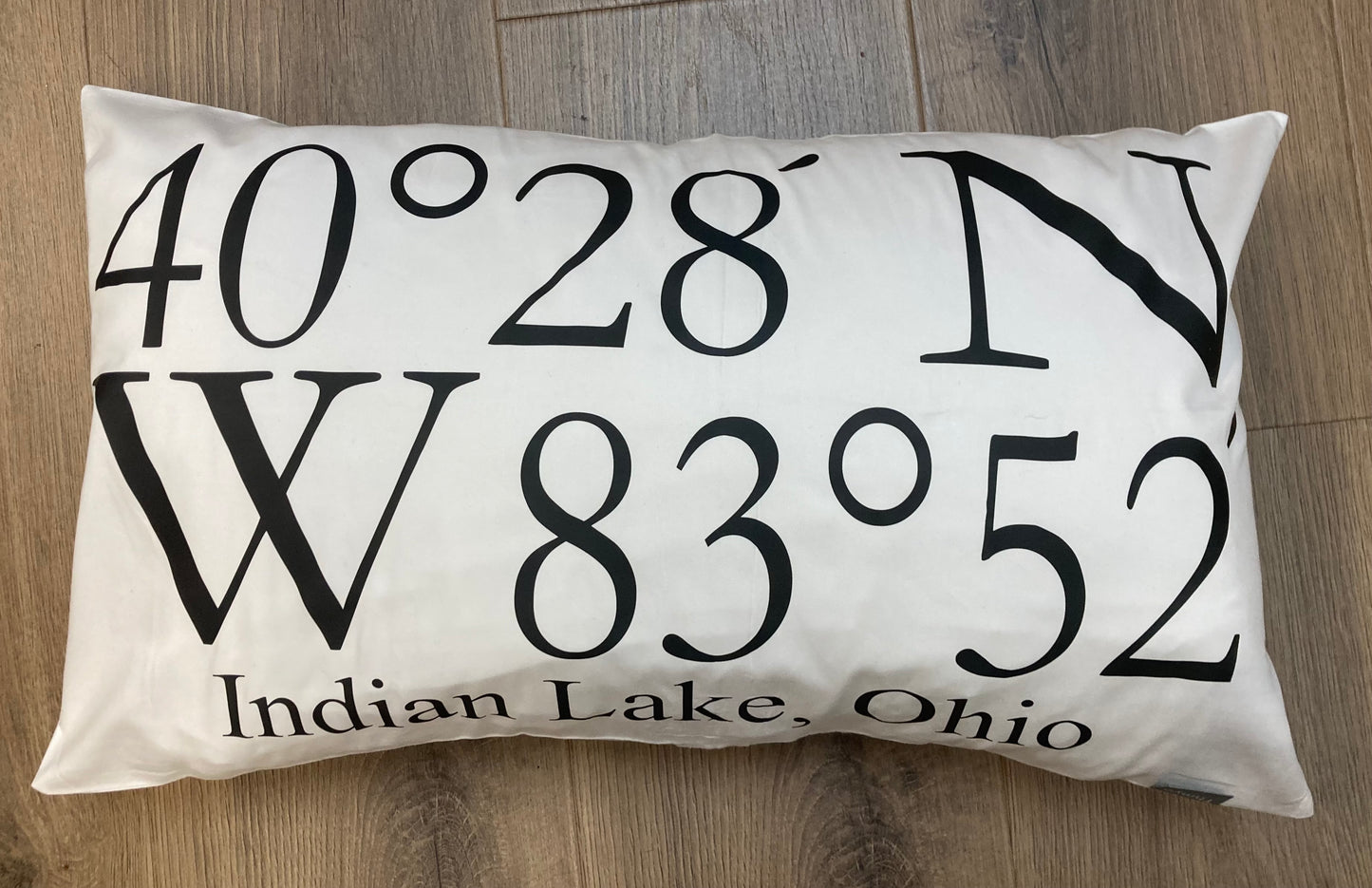 Indian Lake Coordinates Pillow 12x20