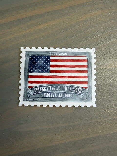 Souvenir Sticker - America 250 Stamp Flag/Indian Lake