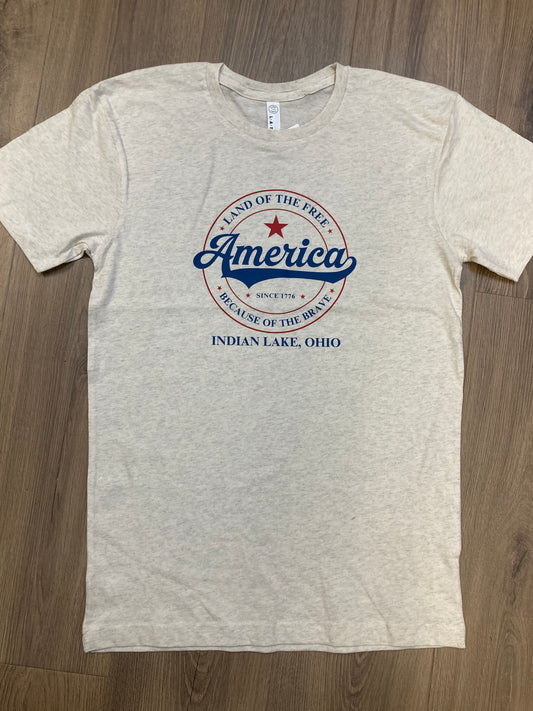 America, Home of the Free Because of the Brave Indian Lake Front Design T-Shirt