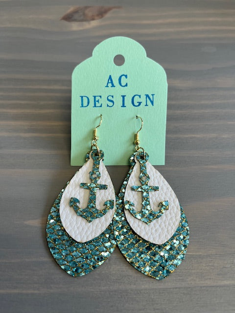 Faux Leather Anchor Dangle Earrings