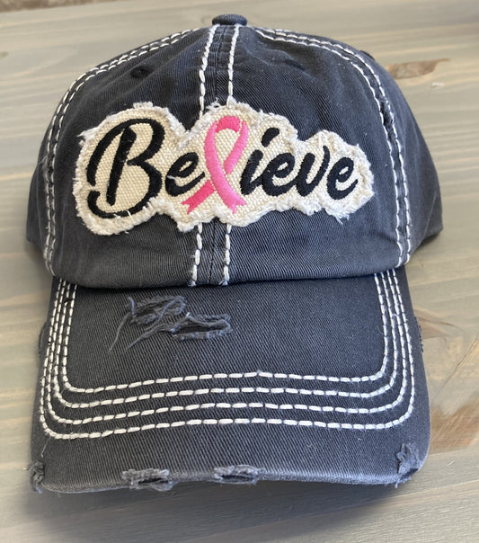 Ball Cap - Vintage Style Believe Pink Ribbon