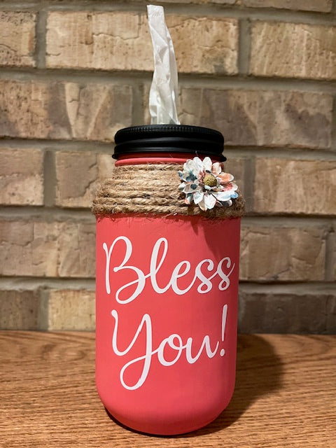 Mason Jar Tissue Holder Bless You