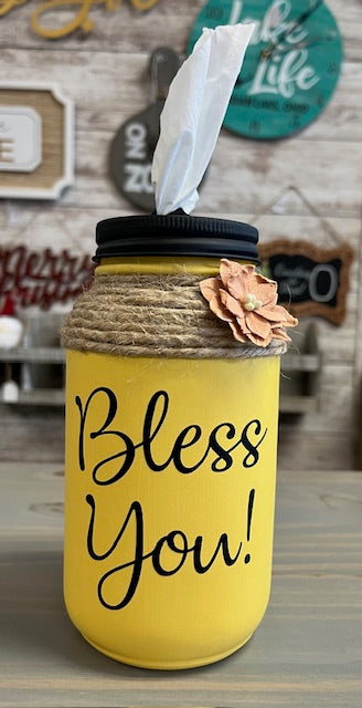 Mason Jar Tissue Holder Bless You
