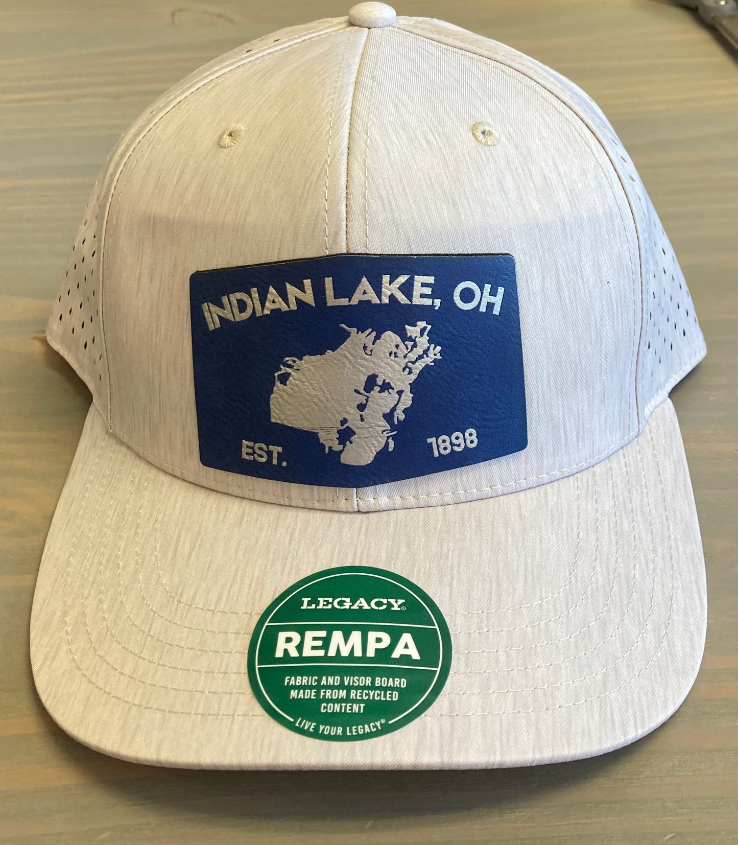 Indian Lake Ohio Est. 1898 Blue Leather Patch Legacy Rempa Adjustable Ball Cap
