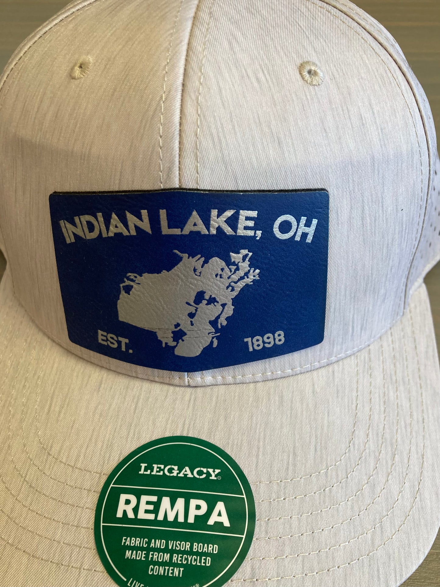 Indian Lake Ohio Est. 1898 Blue Leather Patch Legacy Rempa Adjustable Ball Cap