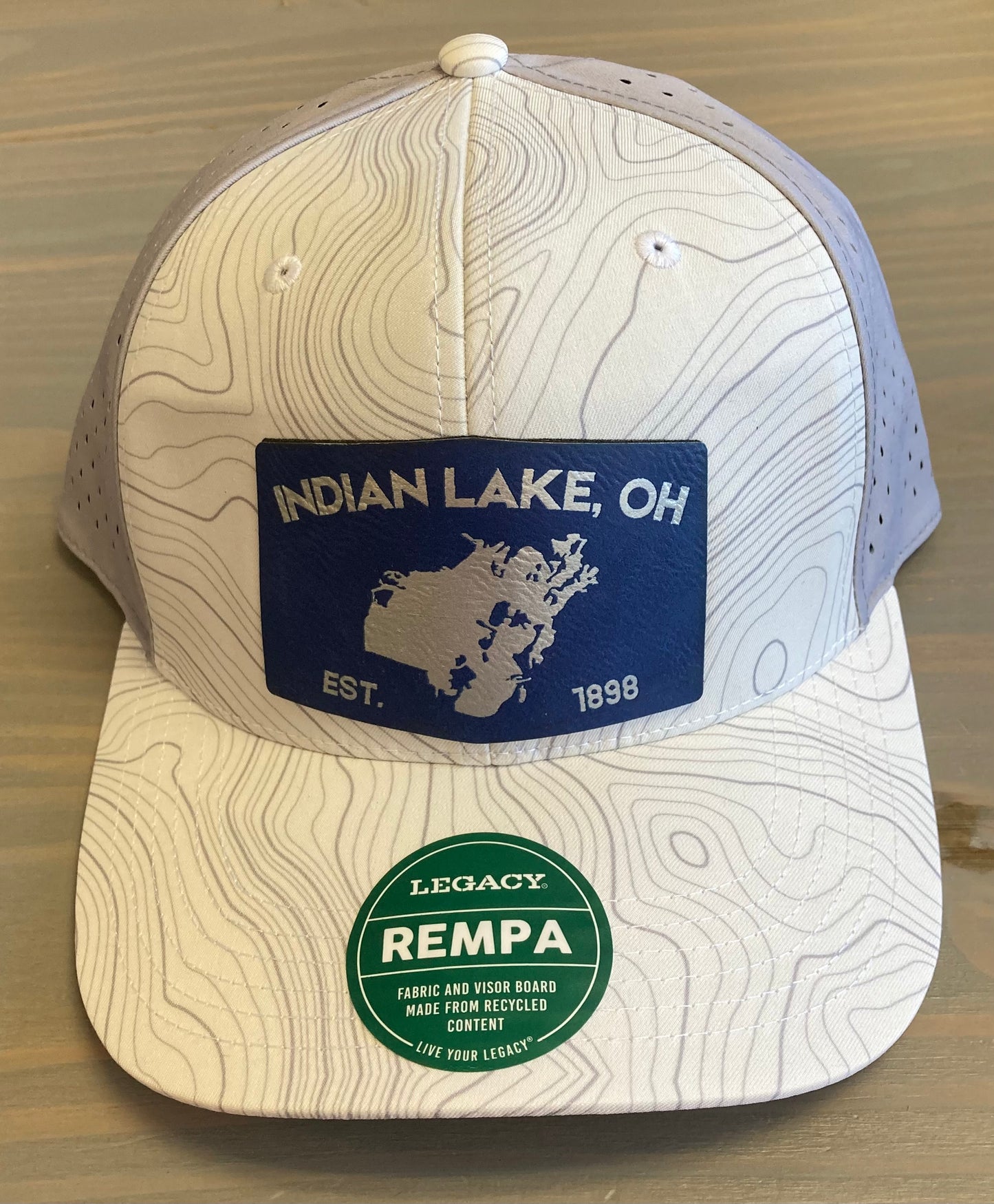 Indian Lake Ohio Est. 1898 Blue Leather Patch Legacy Rempa Adjustable Ball Cap