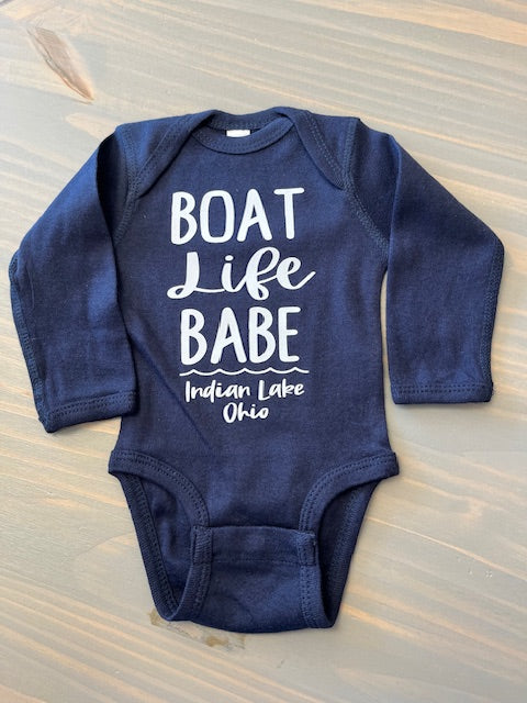Boat Life Babe Indian Lake Long Sleeve Onesie