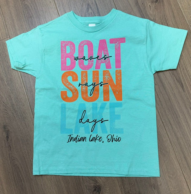 Boat Waves Sun Rays Lake Days Youth T-Shirt Short Sleeve