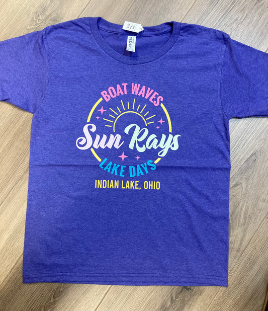 Boat Waves Sun Rays Lake Days Youth T-Shirt Short Sleeve