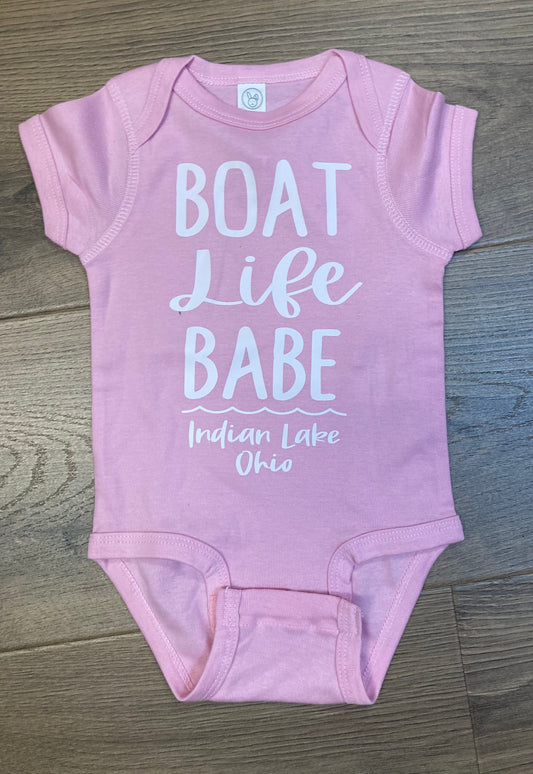 Boat Life Babe Indian Lake Short Sleeve Onesie