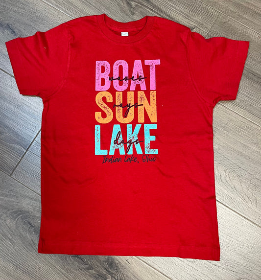 Boat Waves Sun Rays Lake Days Youth T-Shirt Short Sleeve