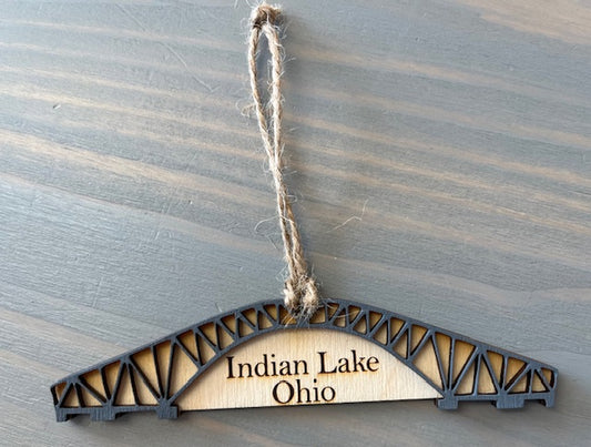 Indian Lake Sandy Beach Bridge Lasered Ornament