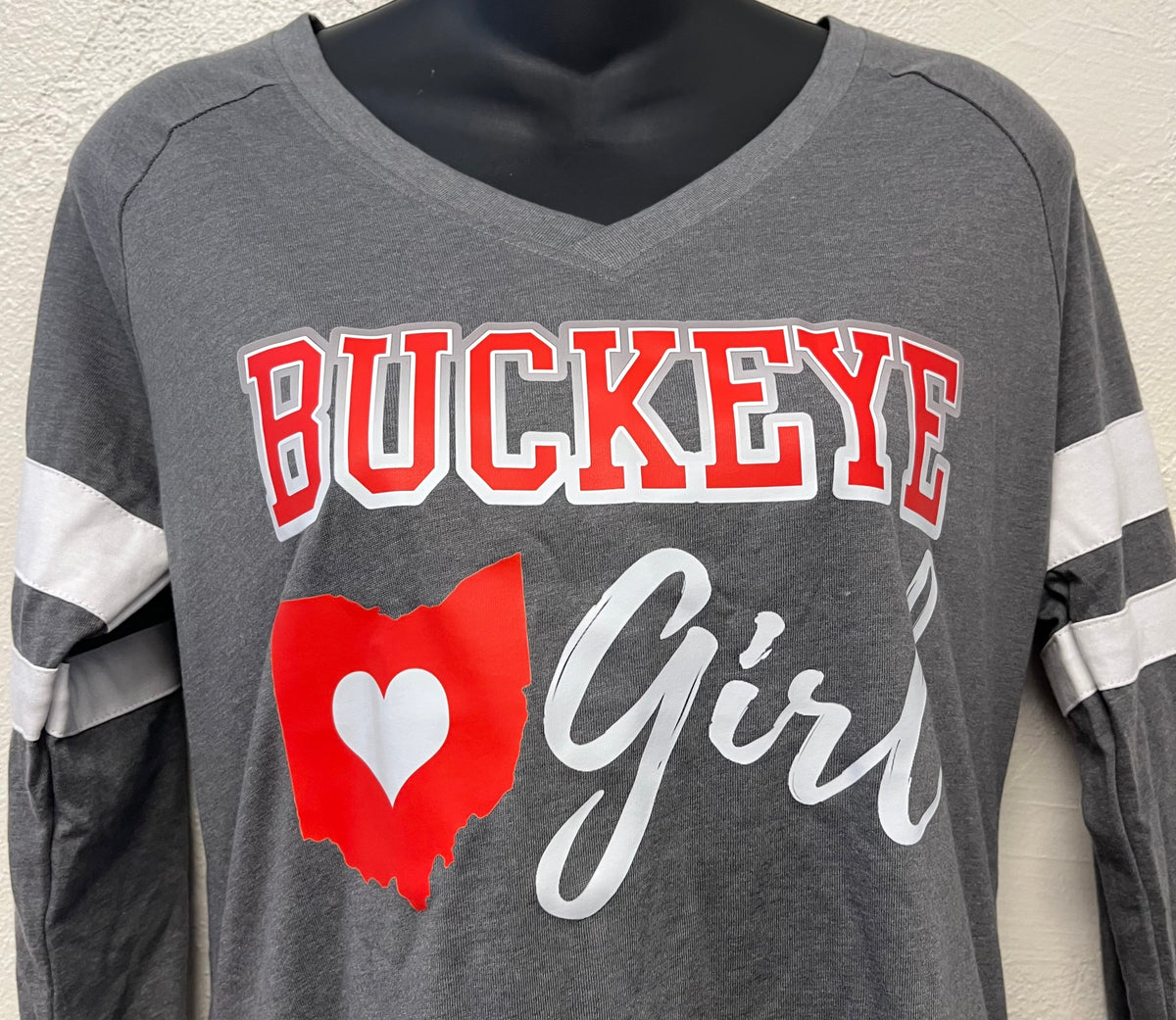 Buckeye Girl Halftime Stripe Long Sleeve V-Neck Tee