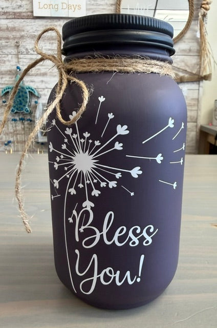 Mason Jar Tissue Holder Bless You Dandelion