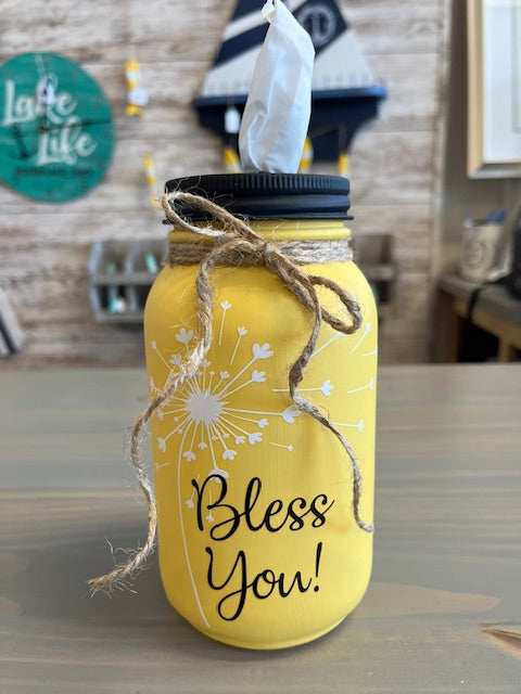 Mason Jar Tissue Holder Bless You Dandelion