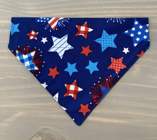 Dog Scarf - Thru the Collar Pet Neck Scarf - Red White & Blue Stars