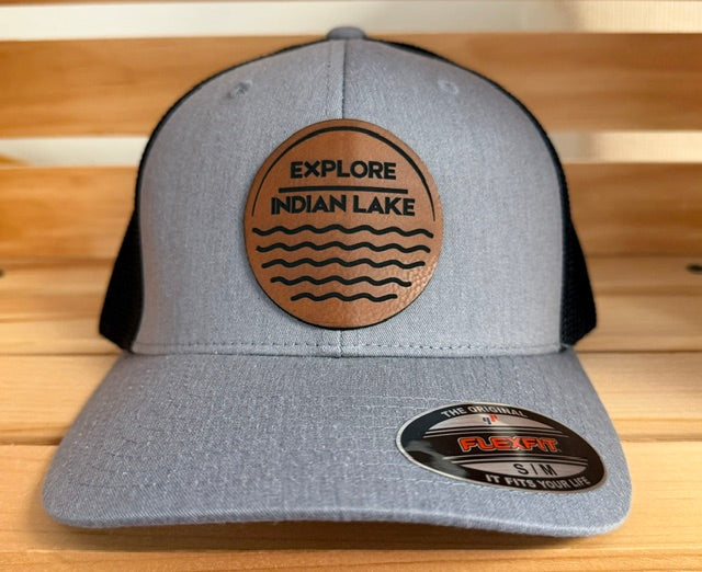 Explore Indian Lake Leather Patch FlexFit Mesh Ball Cap