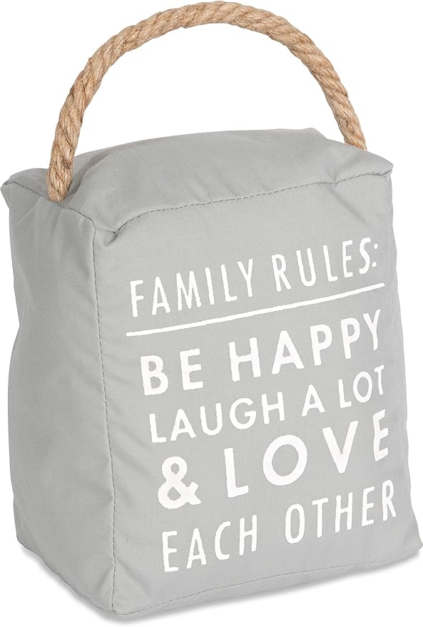 Family Rules: Be Happy Laugh A Lot Door Stopper, Grey