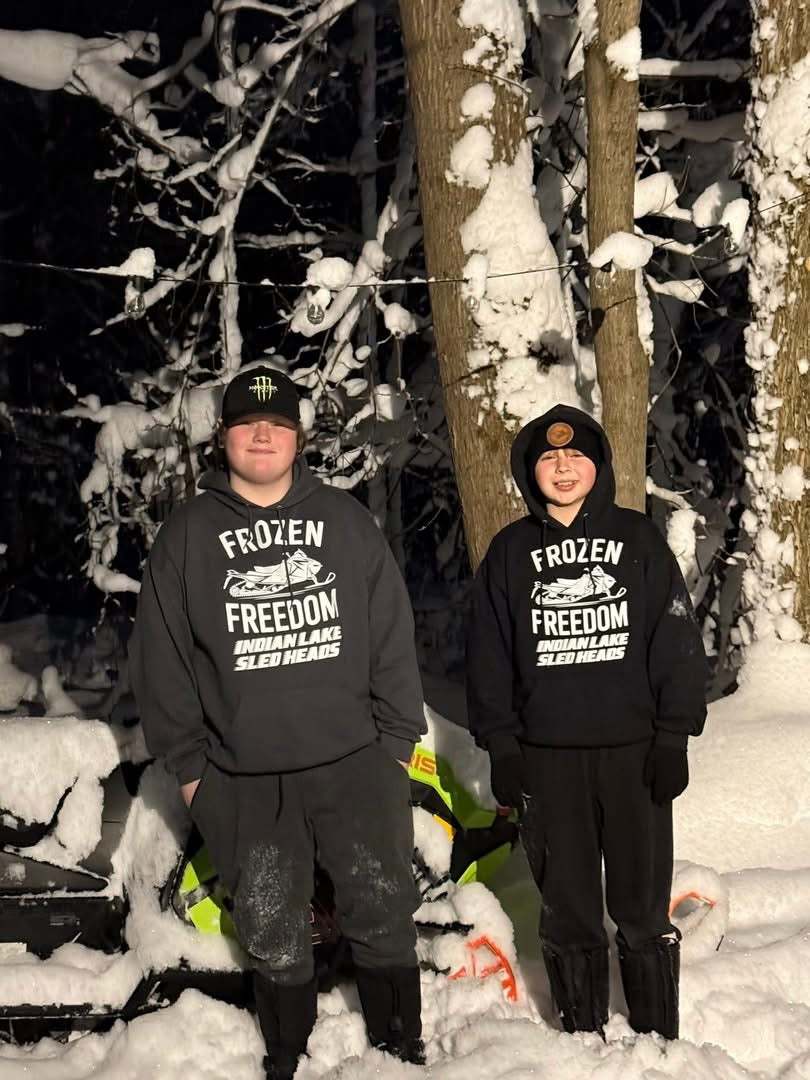 "Frozen Freedom" Indian Lake Sled Head Crewnecks, Hoodies and Long Sleeve Shirts