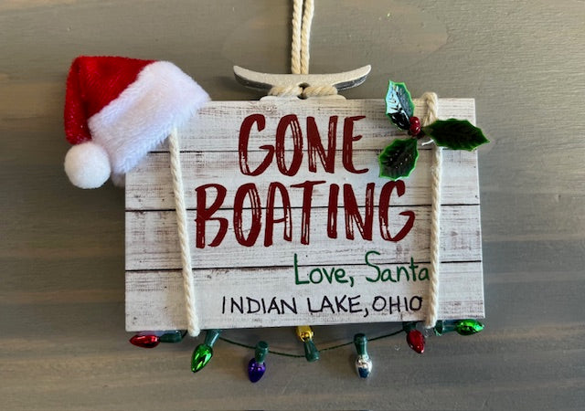 Gone Boating Love Santa with Lights - Sign Ornament