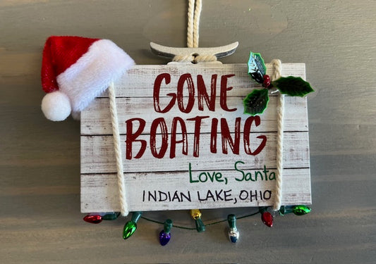 Gone Boating Love Santa with Lights - Sign Ornament