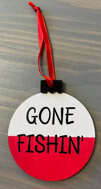 Gone Fishin' Bobber Wood Ornament