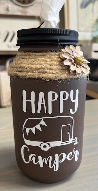Mason Jar Tissue Holder Happy Camper