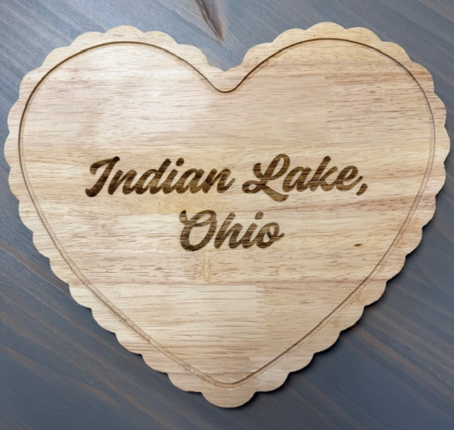 Indian Lake Ohio Heart Shape Cutting Board