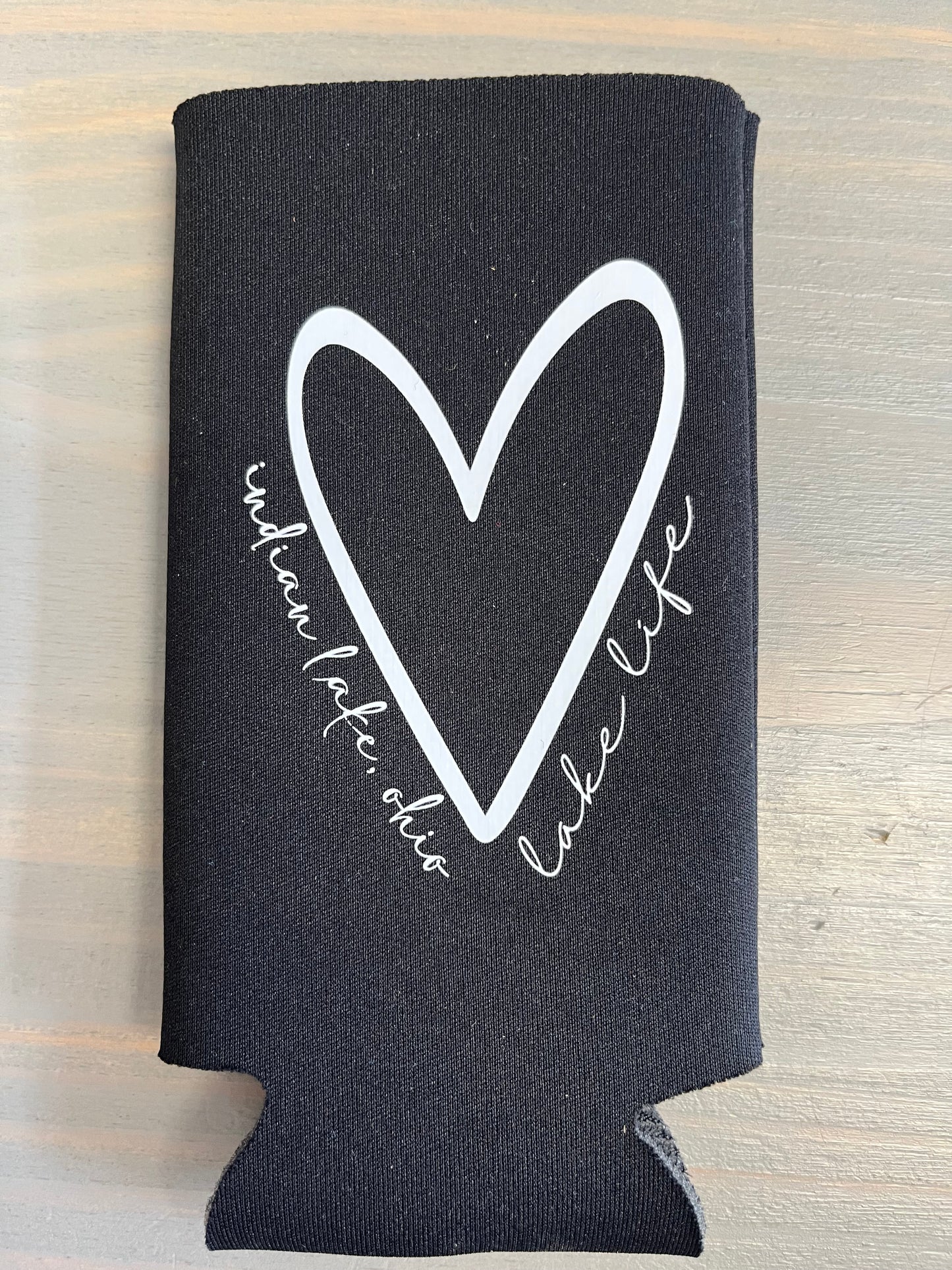 Heart Lake Life Indian Lake Tall Skinny Koozie