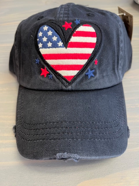 Ball Cap - American Flag Heart