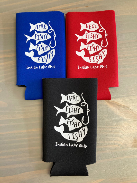 Here Fishy Fishy Fishy Indian Lake Water Bottle Koozie