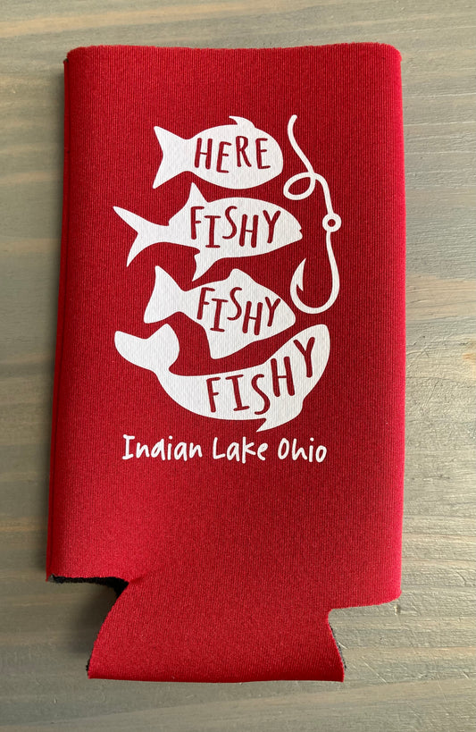 Here Fishy Fishy Fishy Indian Lake Water Bottle Koozie