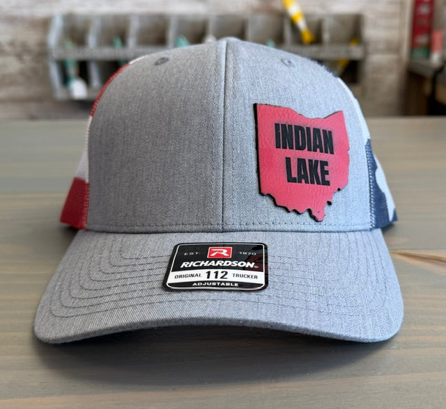 Indian Lake Ohio Red Leather Patch Richardson RWB Snapback