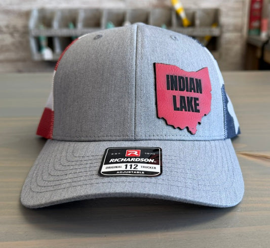 Indian Lake Ohio Red Leather Patch Richardson RWB Snapback