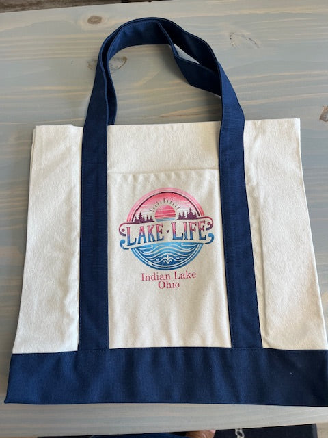 Indian Lake Lake Life Two Tone Twill Tote Bag