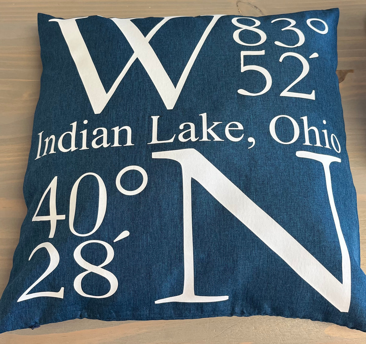 Indian Lake Coordinates Pillow 18x18