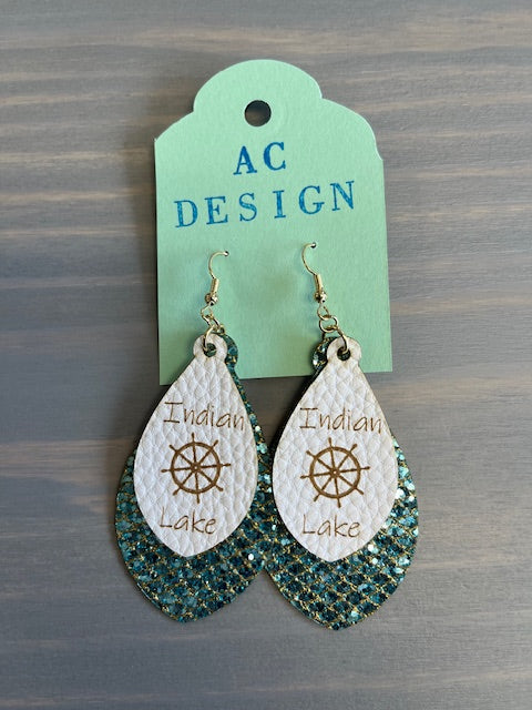 Indian Lake Ship's Wheel Faux Leather Dangle Earrings