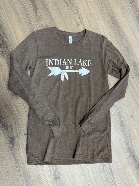 Indian Lake Arrow Heather Brown Long Sleeve T-Shirt