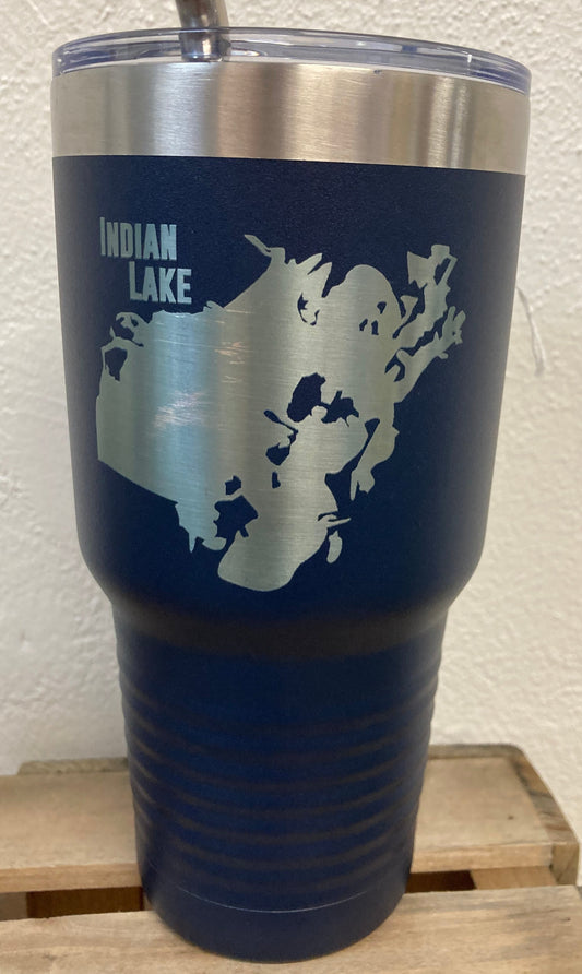 Indian Lake Map Laser Engraved Stainless Steel 30oz Travel Tumbler