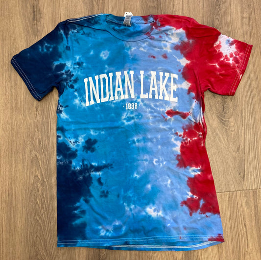 Indian Lake 1898 Blue and Red Tie Dye T-Shirt