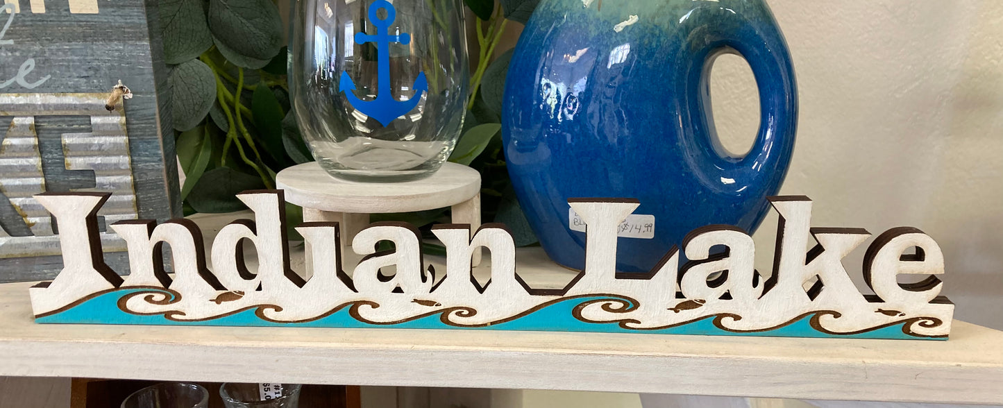 Indian Lake Laser Cut Out / Shelf Sitter with Waves