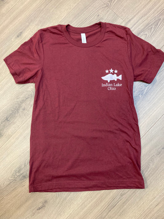 Indian Lake Fish Flag Maroon T-Shirt