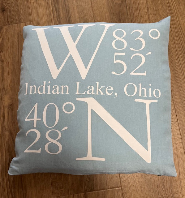 Indian Lake Coordinates Pillow 18x18