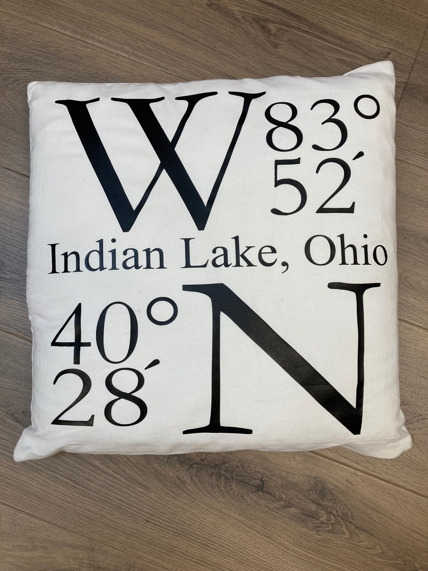 Indian Lake Coordinates Pillow 18x18