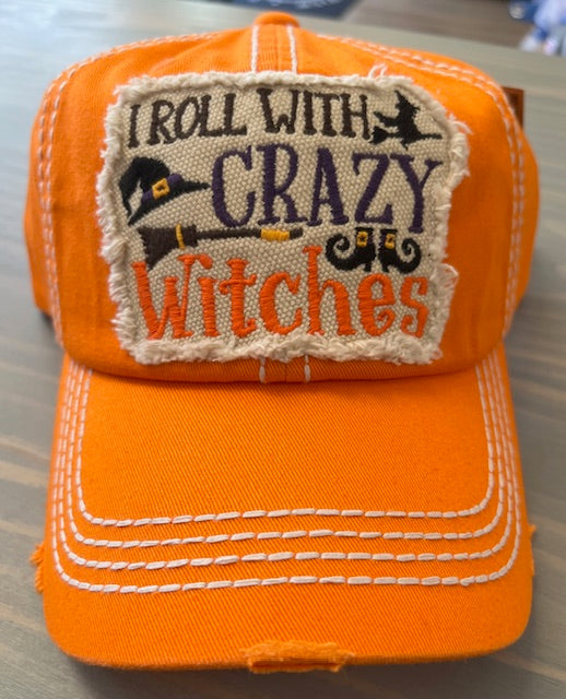 I Roll with Crazy Witches Washed Vintage Hat