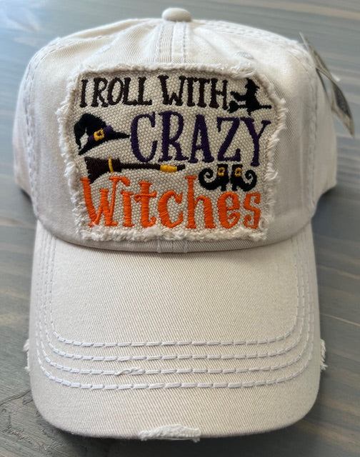 I Roll with Crazy Witches Washed Vintage Hat