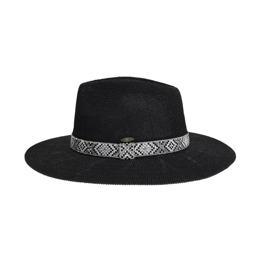 Knit Seed Bead/Rhinestone Band Panama Hat - CC Beanie