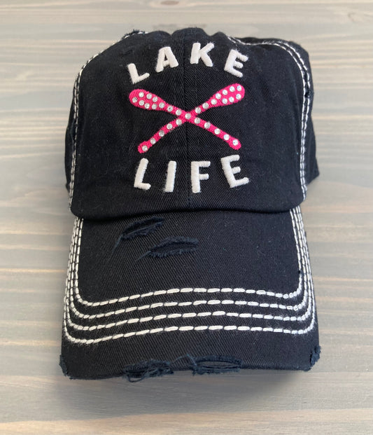 Ball Cap Vintage Style - Lake Life Rhinestone Oars